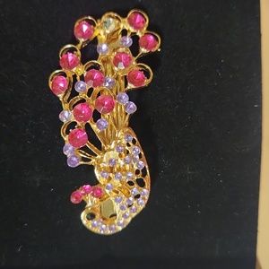 Peacock Pink Lavender & Gold Decorative Hair clip barrette in heavy gift box